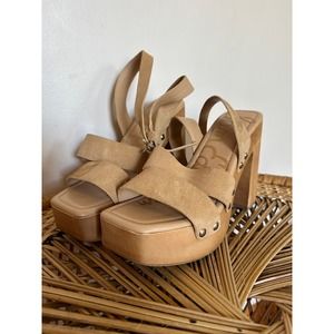 SAM EDELMAN  ROSALIND PLATFORM HEELED SANDAL SZ8.5 SUEDE BROWN NWOT